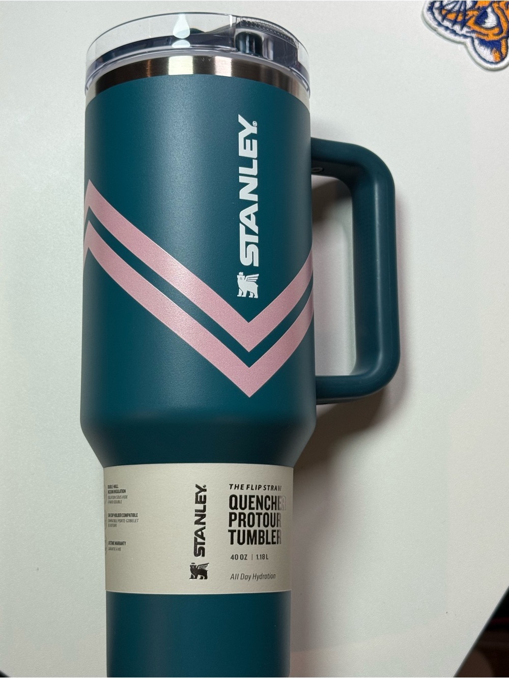Stanley Teal Tumbler with Pink Chevron Accent